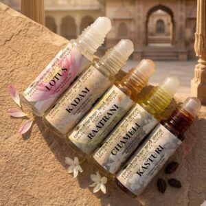 braj pushp varsha seva(rainy season combo) | inspired by vrindavan’s sacred temples | alcohol free ittar | unisex | (8 ml × 5 bottles) | (5 ml × 5 bottles)