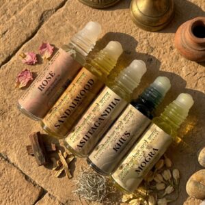braj sugandh seva(summer season combo) | inspired by vrindavan’s sacred temples | alcohol free ittar | unisex | (8 ml × 5 bottles) | (5 ml × 5 bottles)